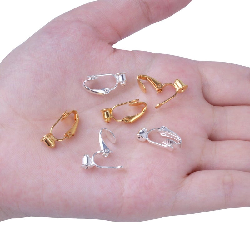 BronaGrand 20 Pieces Earring Clip Backs Clip-on Earring Converter Components Findings with Post for None Pierced Ears, Silver and Gold - Image 4